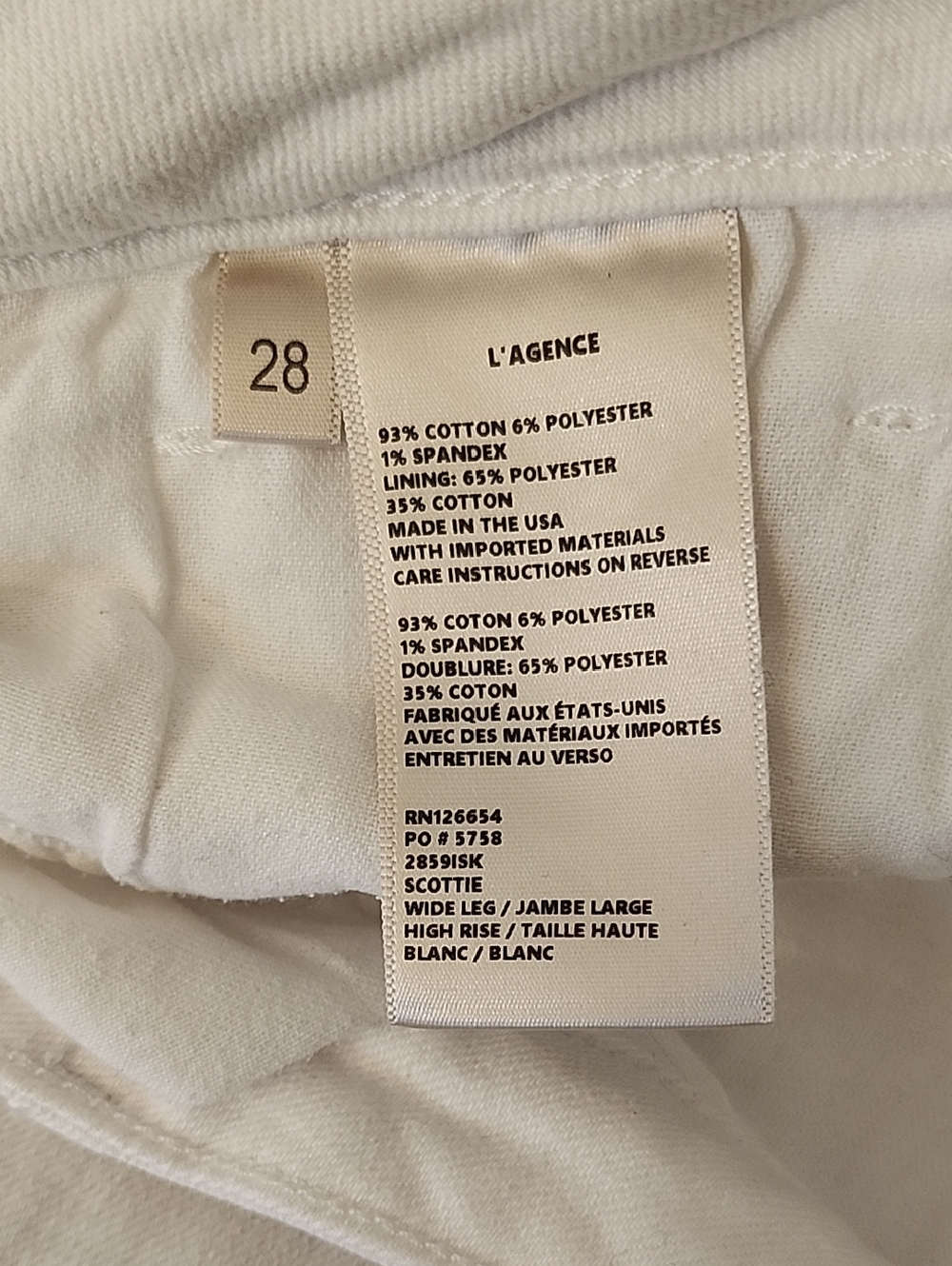 L'AGENCE Strechy  wide-leg High-Rise blanc white jeans RN# 126654 Size 28 - Picture 5 of 16